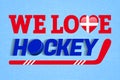 Denmark ice hockey background. Danish winter sports vector illustration. We love hockey poster. Heart symbol in a