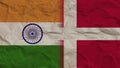 Denmark and India Flags Together, Crumpled Paper Effect 3D Illustration