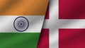 Denmark and India Realistic Two Flags Together