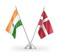 Denmark and India table flags isolated on white 3D rendering