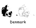 Denmark Country Map. Black silhouette and outline isolated on white background. EPS Vector