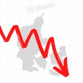 Denmark map with falling arrow. Royalty Free Stock Photo