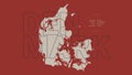 Denmark map silhouette with country name and description, color vector detailed poster