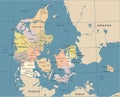 Denmark Map - Vintage Vector Illustration Royalty Free Stock Photo