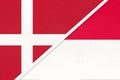 Denmark and Monaco, symbol of country. Danish vs Monacan national flags