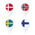 Denmark, Norway, Sweden, Finland flag location map pin icon Royalty Free Stock Photo