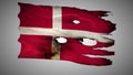 Denmark perforated, burned, grunge waving flag loop alpha