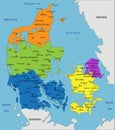 Colorful Denmark political map with clearly labeled, separated layers. Royalty Free Stock Photo