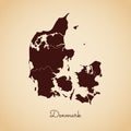 Denmark region map: retro style brown outline on.