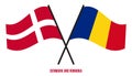 Denmark and Romania Flags Crossed And Waving Flat Style. Official Proportion. Correct Colors