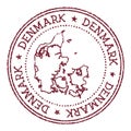 Denmark round rubber stamp with country map. Royalty Free Stock Photo