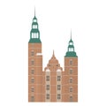 Denmark set of landmark icons in flat style. Copenhagen City sights. Danish architecture design elements. Rosenborg