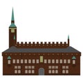 Denmark set of landmark icons in flat style. Copenhagen City sights. Danish architecture design elements. Town hall