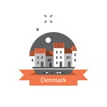 Tourism in Europe, Denmark travel destination, Copenhagen row of houses by water, Nyhavn street with canal, famous landmark