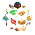 Denmark travel icons set, isometric style Royalty Free Stock Photo