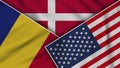 Denmark United States of America Romania Flags Together Fabric Texture Illustration