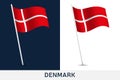 Denmark vector flag. Waving national flag of Denmark isolated on white and dark background. Official colors and proportion of flag