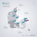 Denmark vector map with infographic elements, pointer marks