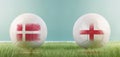 Denmark vs England football match infographic template for Euro 2024 matchday scoreline announcement. Two soccer balls with