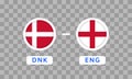 Denmark vs England Match Design Element. Flag Icons isolated on transparent background. Football Championship Competition