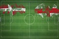 Denmark vs England Soccer Match, national colors, national flags, soccer field, football game, Copy space