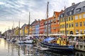 Denmark - Zealand region - Copenhagen city center - panoramic view of the Nyhavn district with boats and tenement houses along the Royalty Free Stock Photo