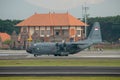 DENPASAR/BALI-APRIL 16 2019:Indonesian air force military aircraft are preparing to take off