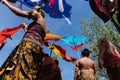 DENPASAR/BALI-JUNE 15 2019: Balinese children, wearing traditional Balinese clothes, prepare to play traditional kites at the Bali Royalty Free Stock Photo