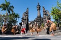 DENPASAR/BALI-JUNE 15 2019: Papuan tribe dancers are preparing for a performance at the Bali Arts Festival 2019 Pesta Kesenian Royalty Free Stock Photo