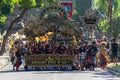 DENPASAR/INDONESIA-JUNE 15 2019: A Parade from Karangasem group, wearing ethnic traditional costumes on opening ceremony of Bali