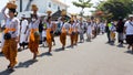 Denpasar,Indonesia -October 8,2023: The march of balinese women with local costume walk to the temple