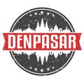 Denpasar Indonesia Round Travel Stamp. Icon Skyline City Design. Seal Tourism badge Illustration Clipart.