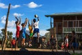 The volleyball match on the floating island in Inle lake area, Burmar