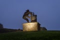 Dense fog over Napa County and the Wine Crusher Statue in Napa, California Royalty Free Stock Photo