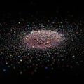 A dense, colorful array of tiny, multicolored particles scattered over a dark Royalty Free Stock Photo