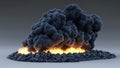 Dense Dark Smoke Cloud Accompanied by an Isolated Black Smoke Plume in Realistic 3D Royalty Free Stock Photo
