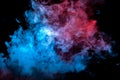 Dense exhaled violet blue and white smoke on a black background texturally smoothly collapsing into a rising column of vapor from Royalty Free Stock Photo