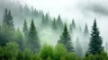 a dense, fog-covered forest with tall, ancient Royalty Free Stock Photo