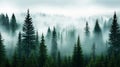 a dense, fog-covered forest with tall, ancient Royalty Free Stock Photo