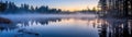 Dense Fog Enveloping A Tranquil Lake At Dawn. Banner For Web. Generative AI