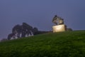 Dense fog over Napa County and the Wine Crusher Statue in Napa, California Royalty Free Stock Photo