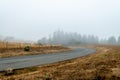 Dense fog over Napa County and the Wine Crusher Statue in Napa, California Royalty Free Stock Photo