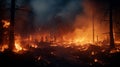 A dense forest becomes engulfed in a captivating display of countless burning trees Royalty Free Stock Photo