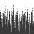 Dense forest silhouette of fir trees monochrome illustration seamless pattern horizontally on a white background Royalty Free Stock Photo