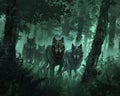 Through the dense forest, a wolf pack prowls, creeping with practiced stealth to stalk their quarry