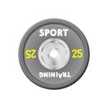 Dense grey weight plates numbered weights. 25. Illustration equipment for barbells. GYM, fitness center with provision