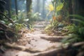 dense jungle vegetation blocking a rustic dirt path Royalty Free Stock Photo