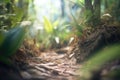 dense jungle vegetation blocking a rustic dirt path Royalty Free Stock Photo