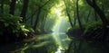 Dense mangrove forest with sunlight filtering through, greenery, tropical forest Royalty Free Stock Photo