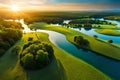 Ecosystem with winding waterways and hidden wildlife